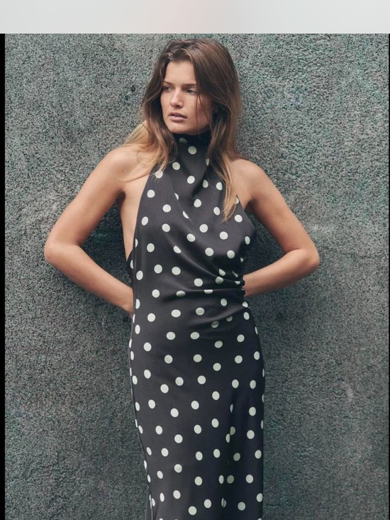 Zara Dresses & Skirts - Zara Black Polka Dot Backless Halter Midi Dress